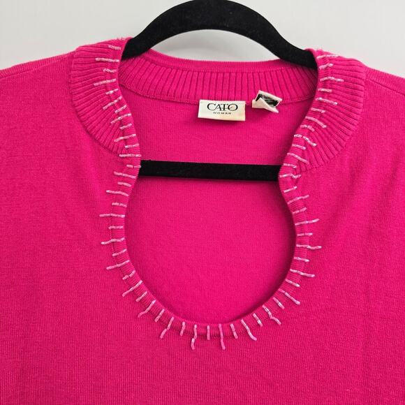 Cato Women’s Plus Size 18/20W Sleeveless Sweater Tank Top Pink Beaded Neckline - Picture 2 of 7